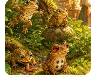 Crapaudet et ses amis dans la mousse : Nala, Hector et Centurion